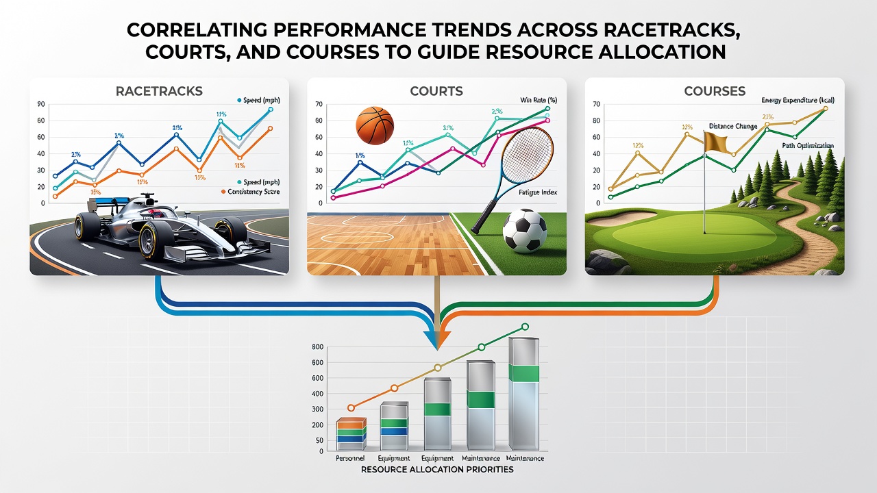 Analysts reviewing multi-sport performance dashboards linking racetrack, court, and course statistics for wagering strategies