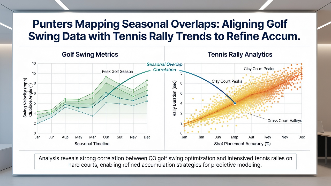 Detailed charts comparing golf swing dispersion data with tennis rally length trends used for staking calculations